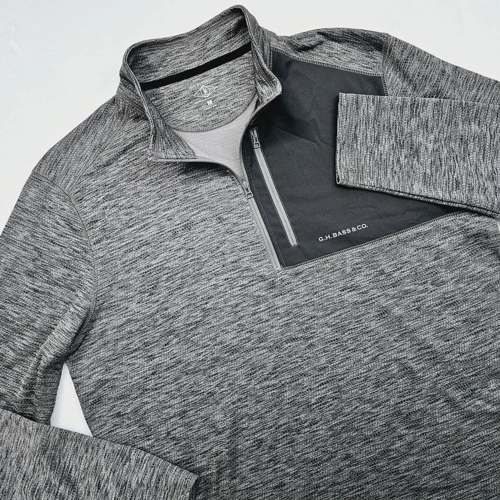 GH Bass Co Mens Medium Quarter Zip Pullover Sweater‎ Outdoors Hiking Gray